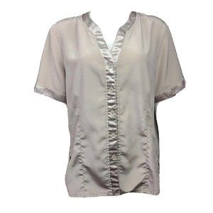 Laura Scott Top Womens Size 18W Woman Solid All Tan Shiny Trim Short Sleeve Y2K